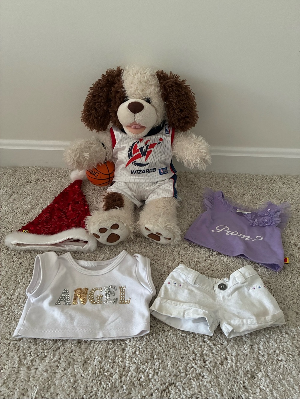Build-A-Bear Puppy Plush Bundle with Washington Wizards Jersey & Extra Outfits
